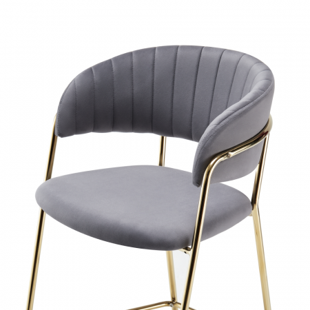 Scaun de bar de design, ţesătură gri-maro Velvet/gold crom auriu, DASMIN TIP 2 [3]