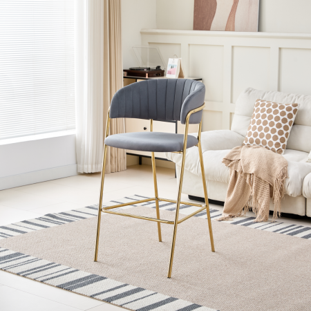 Scaun de bar de design, ţesătură gri-maro Velvet/gold crom auriu, DASMIN TIP 2 [4]