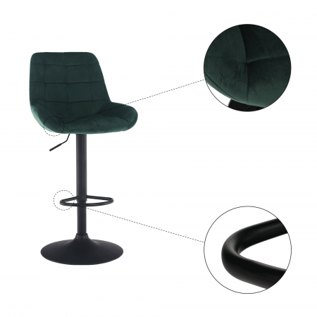 Scaun de bar, material textil Velvet verde închis, CHIRO [12]