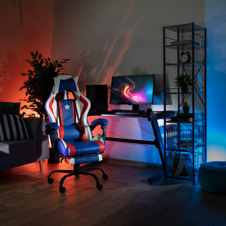 Scaun de birou, Captain America, piele eco albastru/rosu/alb, cu suport pentru picioare, Bortis Impex [3]