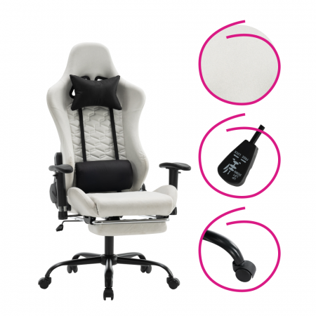 Scaun de birou/gaming, alb/negru, PAPIBAS [15]