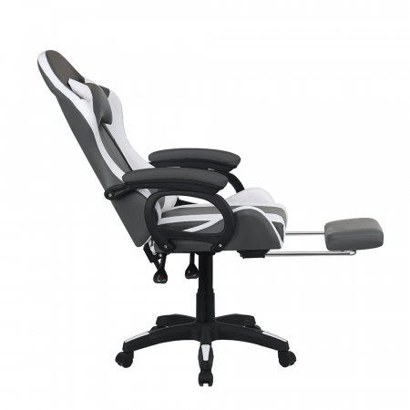 Scaun de birou/gaming, cu suport pentru picioare, piele eco gri/alb, lumini led cu telecomanda, Bortis Impex [8]