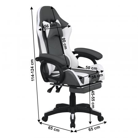 Scaun de birou/gaming, cu suport pentru picioare, piele eco gri/alb, lumini led cu telecomanda, Bortis Impex [1]
