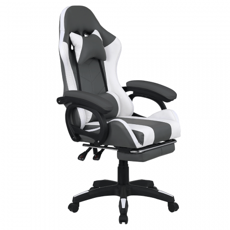 Scaun de birou/gaming, cu suport pentru picioare, piele eco gri/alb, lumini led cu telecomanda, Bortis Impex [2]