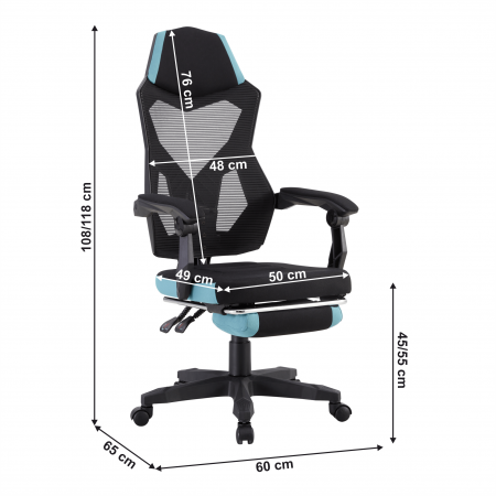 Scaun de birou / gaming, culoare neagră / neo mentă, JORIK NEW [8]