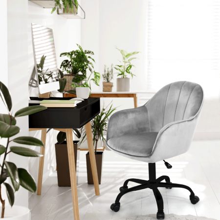 Scaun de birou, material textil din catifea gri deschis / negru, EROL [17]