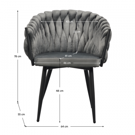 Scaun de living/ bucatarie , gri închis stofa ,  velvet/negru, [8]