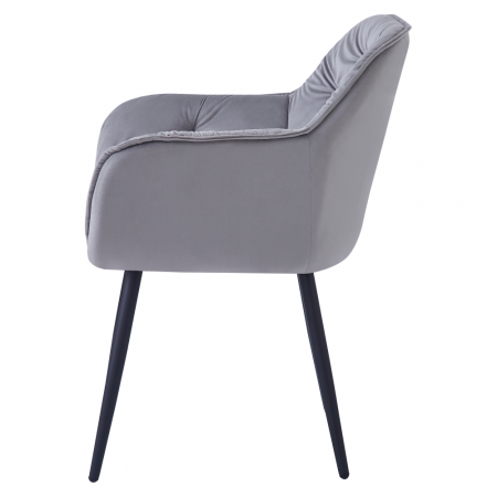 Scaun de sufragerie living , modern, stofa catifelata gri deschis, picioare metal negre [4]