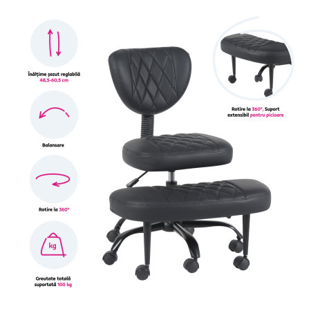 Scaun de îngenuncheat ergonomic, piele ecologică negru/negru, SAMER [1]