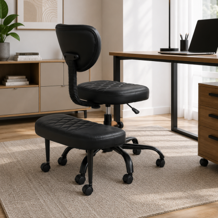 Scaun de îngenuncheat ergonomic, piele ecologică negru/negru, SAMER [6]