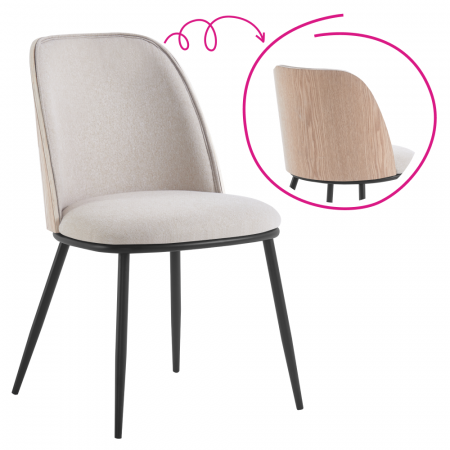 Scaune living/dining - Scaun de sufragerie, bej-maroniu/lemn natural/negru, VUDIA