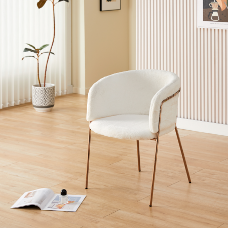 Scaun de sufragerie de design, alb Ivory/rose gold roz cromat, [6]
