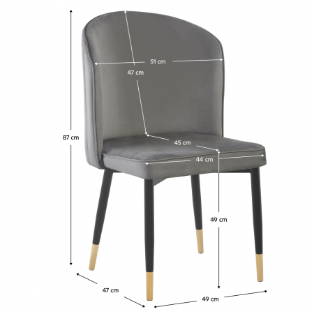 Scaun de sufragerie, ţesătură Velvet gri/negru, UDAJA [5]