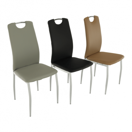 Scaun dining, piele ecologică gri/crom, ERVINA [10]
