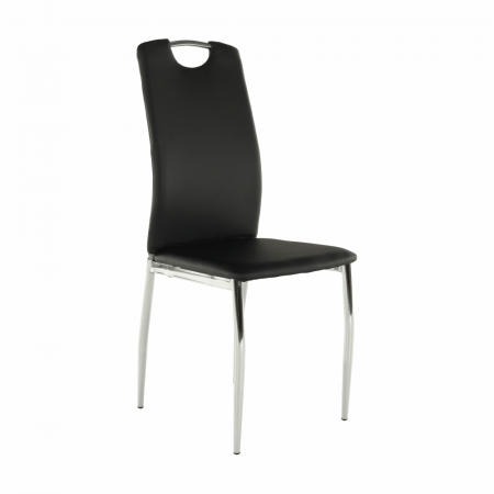 Scaun dining, piele ecologică neagră/crom, ERVINA [10]