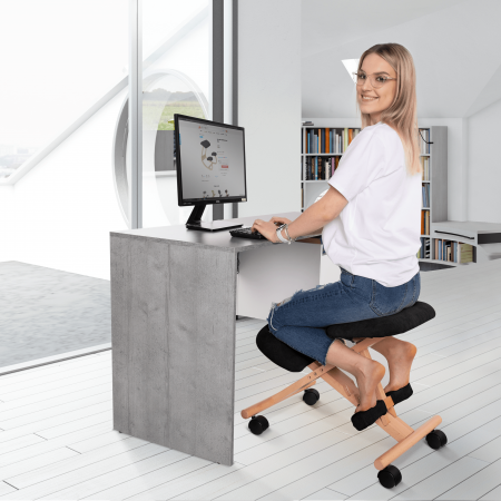 Scaun genunchi ergonomic, negru / fag, GROCO [22]