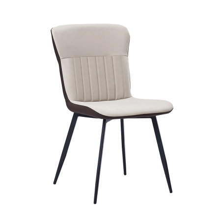 Scaun sufragerie, piele eco bej/maro, picioare metalice negre [4]