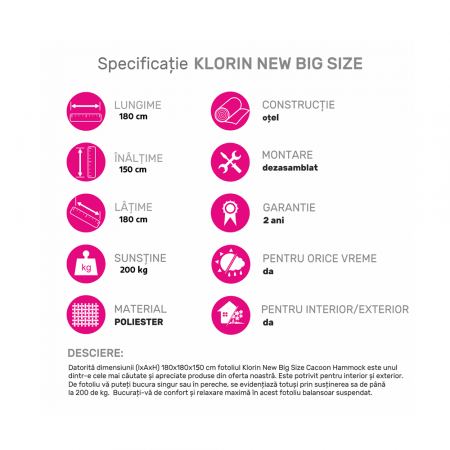 Scaun suspendabil balansoar, gri deschis, KLORIN BIG SIZE [12]