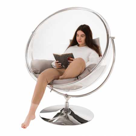 Scaun suspendat cu suport, transparent/ argintiu/ gri, BUBBLE NEW TIP 2 [15]