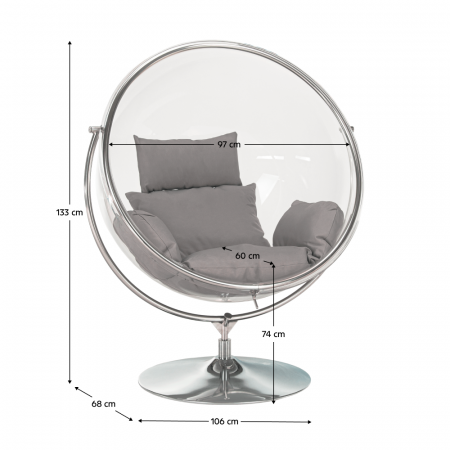 Scaun suspendat cu suport, transparent/ argintiu/ gri, BUBBLE NEW TIP 2 [13]