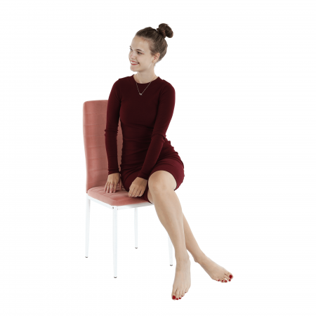 Scaun, ţesătură de catifea roz / metal alb, Coleta Nova [1]