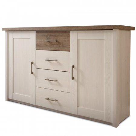 Dormitor - Scrin, pin alb/stejar sonoma trufă, LUMERA