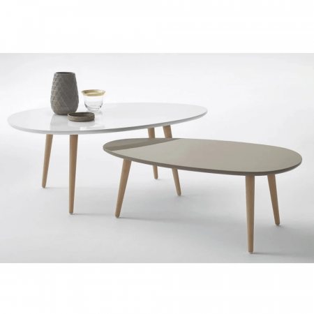 Set 2 măsuţe de cafea, alb/gri, DOBLO [1]