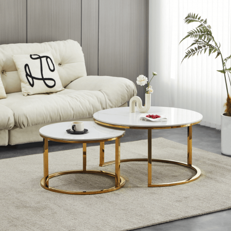 Set 2 mese de cafea, auriu/imitaţie de marmură, DEVNET 2 NEW [4]