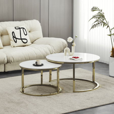 Set 2 mese de cafea, imitaţie de marmură/gold crom-auriu, DEVNET 3 NEW [1]