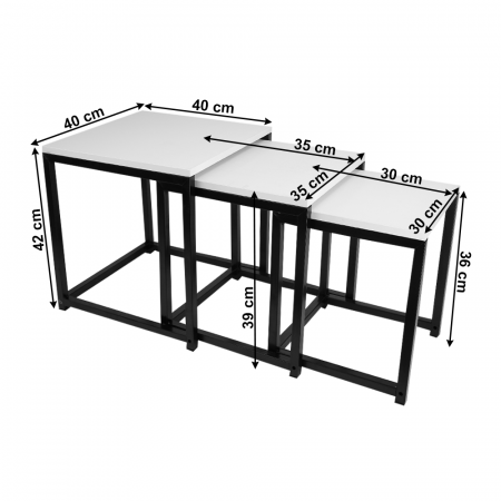 Set 3 măsuţe de cafea, alb mat/negru, KASTLER NEW TYP 3 [5]