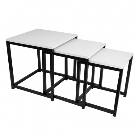 Masute de cafea - Set 3 măsuţe de cafea, alb mat/negru, KASTLER NEW TYP 3