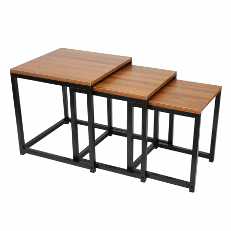Living - Set 3 măsuţe de cafea, nuc/negru, KASTLER NEW TYP 3
