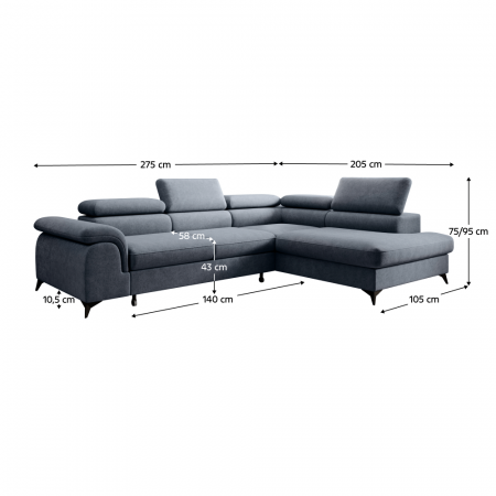 Set canapea extensibilă, gri, dreapta, PONY ROH [6]