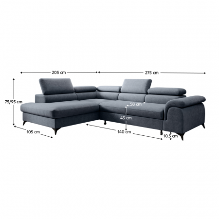 Set canapea extensibilă, gri, stânga, PONY ROH [6]