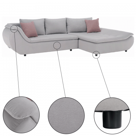 Set canapea, gri deschis / roz pudră, material textil, dreapta, BRATO [29]