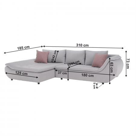 Set canapea, gri deschis / roz pudră, material textil, stânga, BRATO [11]