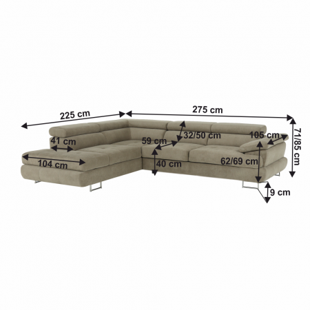 Set canapea, maro deschis melanj, material textil, stânga, BUTON P [16]