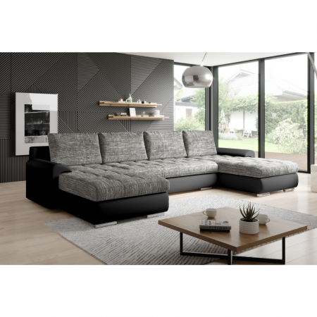 Set canapea universal, piele ecologică negru/melir gri, TOLITA U UNI [3]