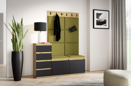 Set mobilier Hol modern cu panouri tapitate - Set Cuier mobilier hol, modern cu  panouri tapitate ,fabricat din pal melaminat 16 mm , canturi abs , stofa textil verde oliv