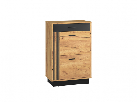 Set cuier mobilier hol, corpuri modulare, dulap cu suport umerase+pantofar+oglinda, stejar craft/negru , model riflaj -insertie negru , 120 cm lungime x 34 cm adancime x 200 inaltime dulap, [8]