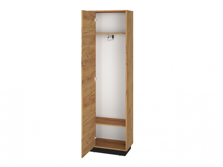Set cuier mobilier hol, corpuri modulare, dulap cu suport umerase+pantofar+oglinda, stejar craft/negru , model riflaj -insertie negru , 120 cm lungime x 34 cm adancime x 200 inaltime dulap, [3]