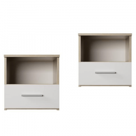 Noptiere dormitor - Set de 2 noptiere ,stejar sonoma cu alb , 40x42x38 cm, cu 1 sertar