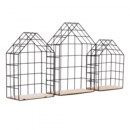 Living - Set de 3 rafturi, natural/negru, AZURI