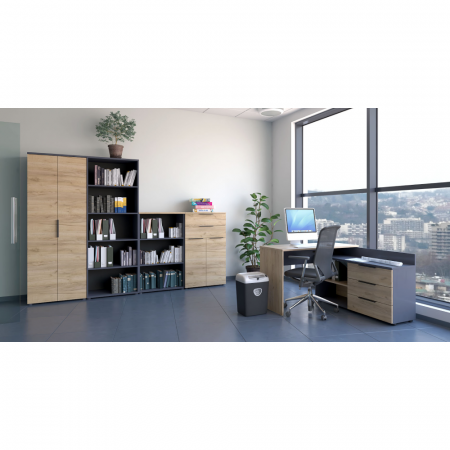 Seturi mobilier birou complet - Set de birou, grafit/stejar artizanal, KLAUDIUS