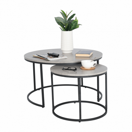 Set de două mese de cafea, beton / negru, IKLIN [7]