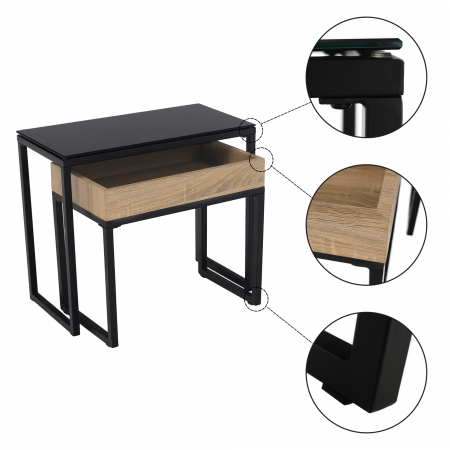 Set de două mese de cafea, stejar / negru, DAGOR [14]
