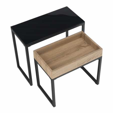 Set de două mese de cafea, stejar / negru, DAGOR [12]