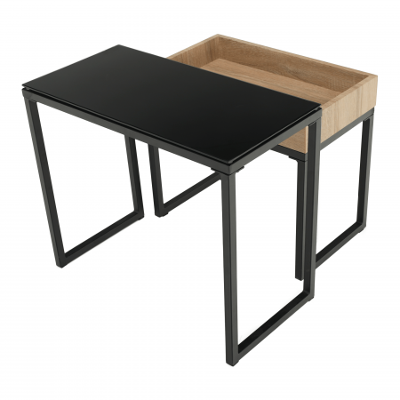 Set de două mese de cafea, stejar / negru, DAGOR [7]