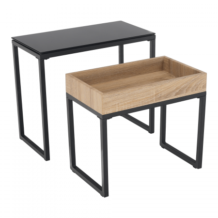 Set de două mese de cafea, stejar / negru, DAGOR [10]