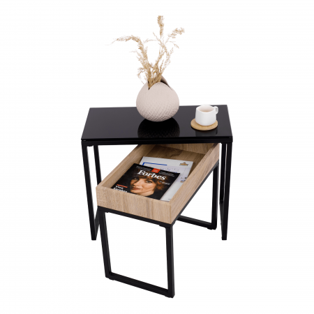 Set de două mese de cafea, stejar / negru, DAGOR [1]